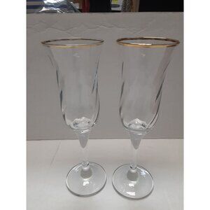 Circleware Champagne Flute Set of 2 Gold Rimmed Elegant